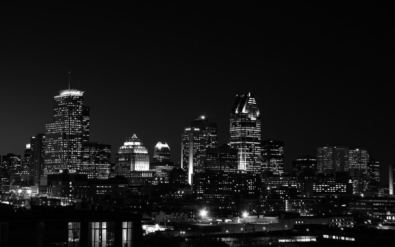 urban skyline, monochrome, office, street light, urban, tall - high, residential district, no people, Montreal, cityscape, architecture, 1080P, sky, built structure