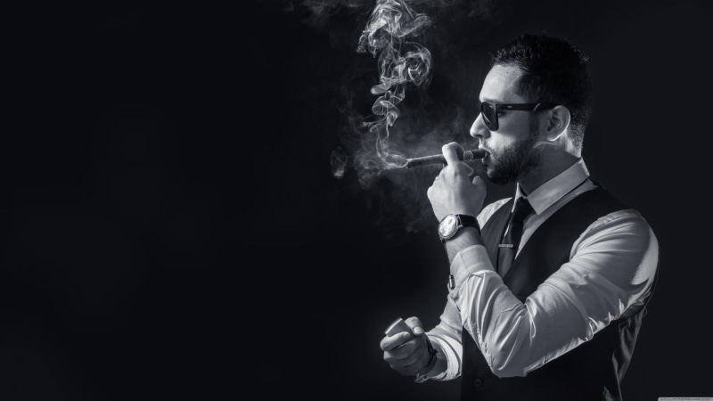 bad habit, indoors, black background, 1080P, young men, side view, smoking issues, Men, Smoke, Smoking, Monochrome, Photography, young adult, cigarette
