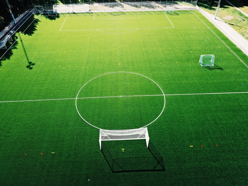 4K, eye, american football - sport, grass, pitch, view, no people, shadow, photography, s, nature, white line, line, green color, playing field, high angle view