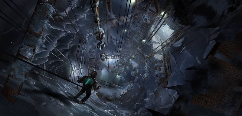 Visceral Games, Isaac Clarke, Art, indoors, The cable, men, Weapons, occupation, Dead Space 3, nature, industry, working, Crane, Cutter, government, communication