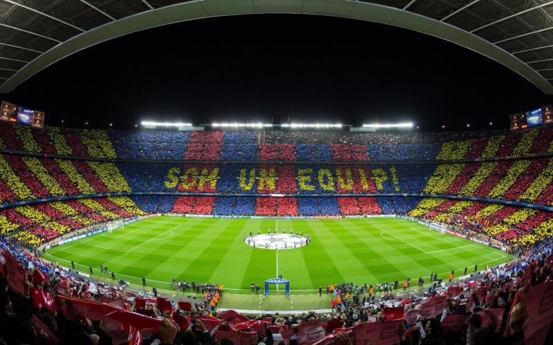 arena, Barcelona, built structure, spectator, large group of people, high angle view, crowd, women, team sport, 720P, sport, stadium, match - sport, grass
