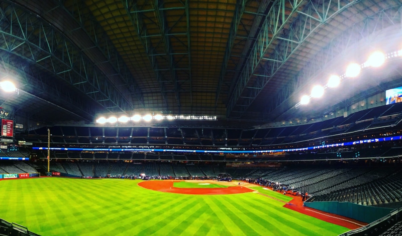 built structure, stadium, downtown, world series, baseball, spectator, people, houston, competitive sport, competition, lighting equipment, crowd, green color