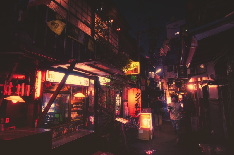 retail, building, 1080P, photography, building exterior, street market, illuminated, Japan, street, night, business, lighting equipment, market stall