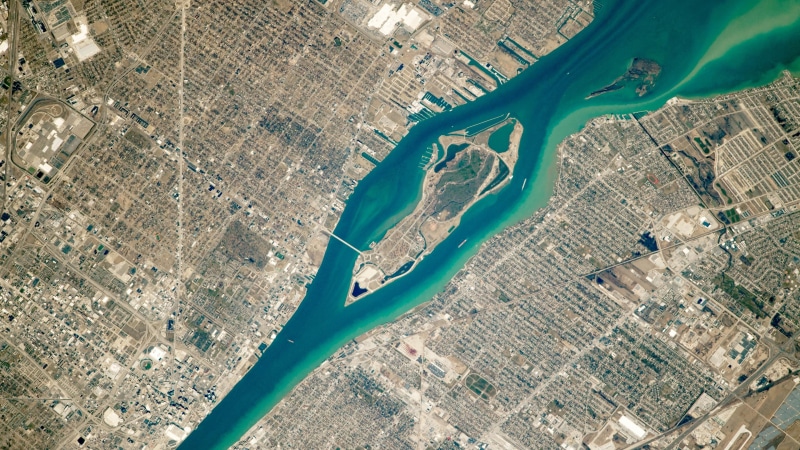 urban, ontario, strait, 4K, nasa, michigan, usa, earth, canada, detroit, satellite imagery, river, water, border, united states, america, city, aerial photography