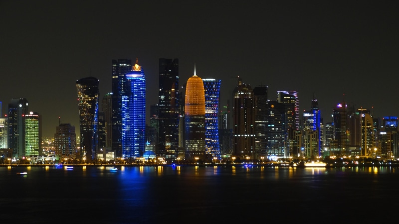 middle east, 4K, katar, city lights, night, doha