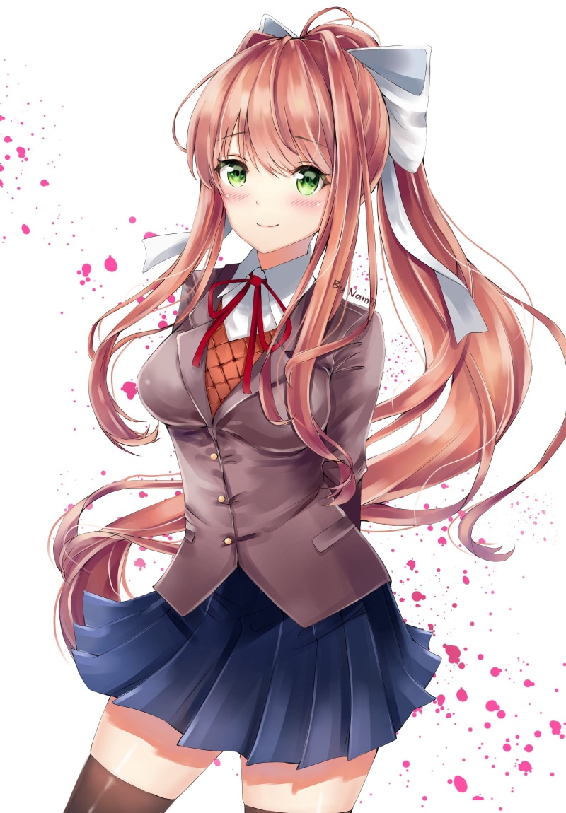 digital art, video games, 1080P, Just Monika, fan art, Video Game Horror, video game characters, video game girls, Doki Doki Literature Club, blue skirt