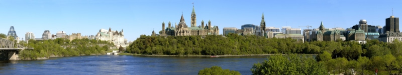 cathedral, built structure, panoramic, day, cityscape, North America, Canada, nature, water, Ottawa, outdoors, trees, sky, travel, city, clear sky, river