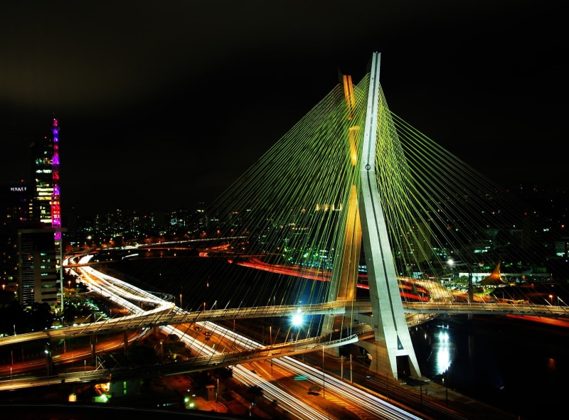 digital, paulo, sao paulo bridge, Travel, motion, Bridge, America, road, sao paulo, modern, building exterior, cityscape, outdoors, 2K, light trail, Night