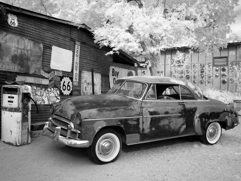 retro, building, arizona, day, route66, building exterior, retro Styled, old-fashioned, retro look, sw, hackberry, grocery manufacturers, garage, mode of transportation