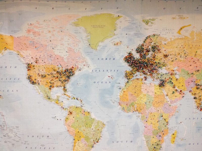 World Map, map, paper, architecture, old, close-up, day, art and craft, travel, mural, color Image, full frame, Pinned, wall - building feature, communication