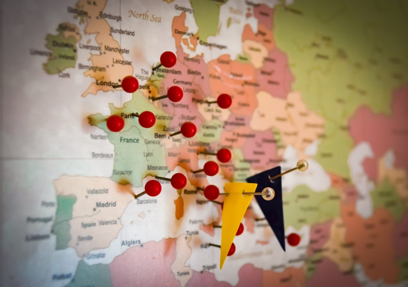 map, magnet, tour, travel, day, journey, communication, script, red, text, guidance, 4K, pins, europe, close-up, trip, destination, indoors, traveler