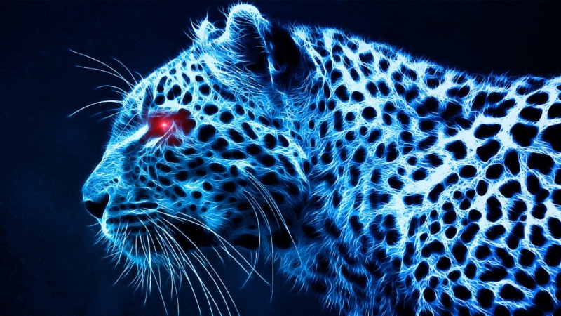 digital art, leopard, 4K, red eye