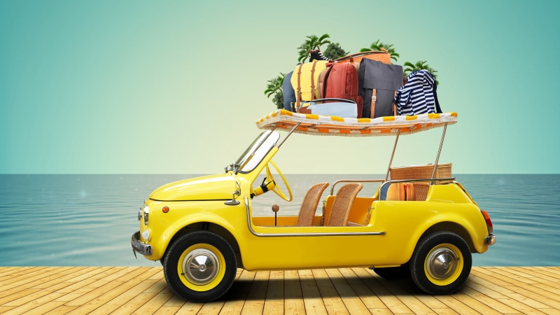 classic car, handbag, vacation, vintage car, beach, fiat, fiat 500, sea shore, car, 8K, vehicle, 8k uhd, sea, travel, summertime, funny, holiday