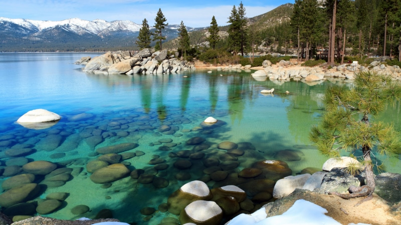 mountain, rock, water, tranquil scene, waterfront, nature, outdoors, beauty in nature, mountain blue lake uhd 8k, non-urban scene, winter, day, 8K, scenics - nature