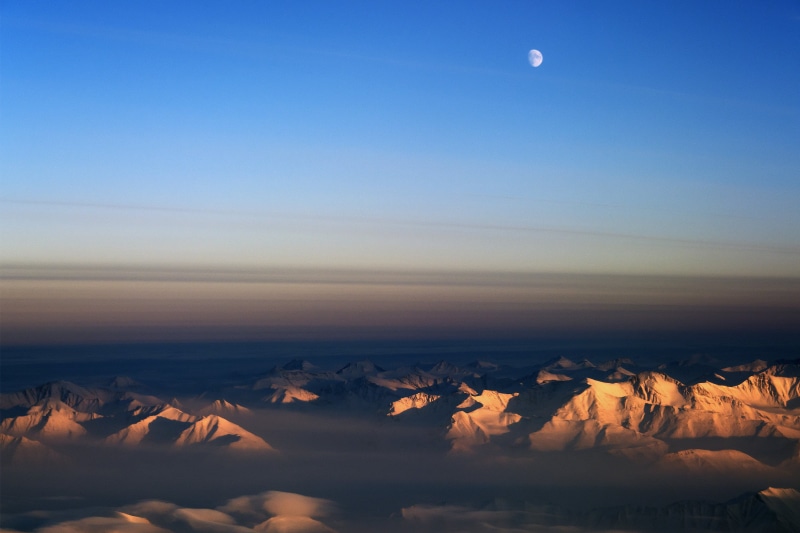 over horizon, mountains, Greenland, scenics, horizon, sunset, brown, flying, snow, mountain, P-3, Earth Observatory, Science, Arctic, nature, 2K, sky