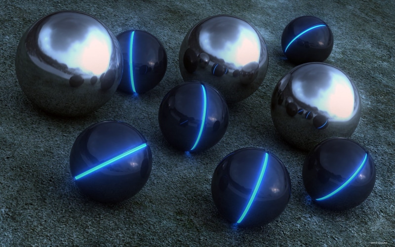 1080P, purple, group of objects, four, 3D, table, black, medium group of objects, no people, shiny, abstract, sphere, glowing, marbles, balls, close-up