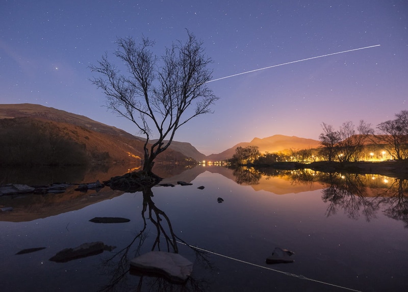reflective, lake, light pollution, landscape, bare, reflections, sky, astrophotography, house, nightscape, stars, golden hour, water, Pass, lighted, shooting star