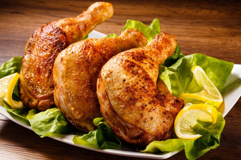 freshness, roasted, wood - Material, high angle view, vegetable, cooked, gourmet, food, white Meat, 4K, crockery, grilled, chicken Meat, ready-to-eat