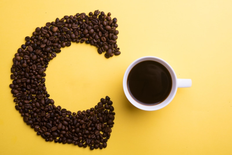 food/Drink, coffee - Drink, non-alcoholic beverage, black coffee, black Color, coffee Cup, black tea, healthy eating, Coffee beans, beans, directly above