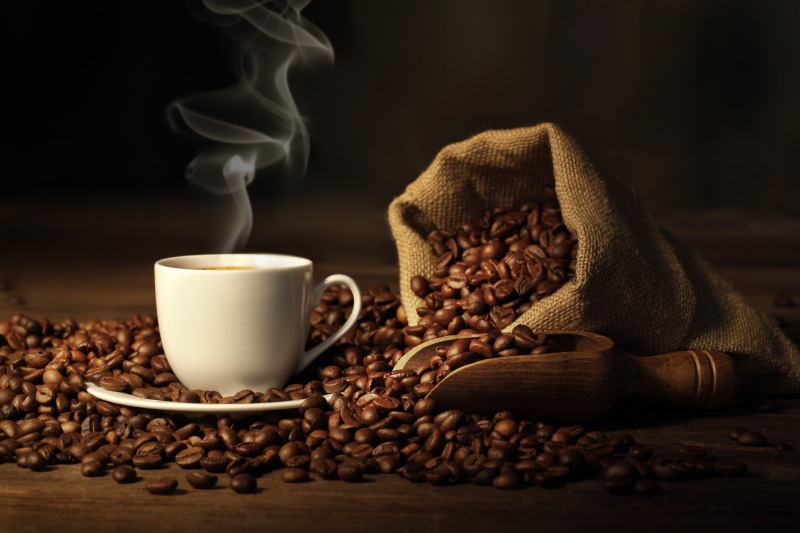 grain, coffee - Drink, caffeine, roasted, smoke - Physical Structure, roasted coffee bean, coffee Bean, mug, grained, sack, brown, 5K, breakfast, no people