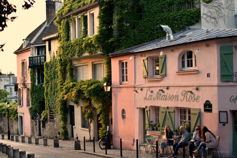 pink, text, tree, people, france, street, women, ivy, paris, nature, building, day, montmartre, built structure, transportation, real people, 4K, window