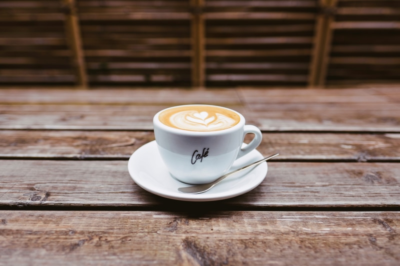 still life, outdoor, latte, freshness, drink, latte art, coffee - drink, mug, saucer, milk, cup, breakfast, table, froth art, crockery, white, espresso
