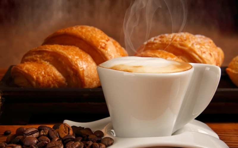 cappuccino, photography, croissant, 2560x1600, 2K