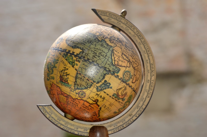 globe, planet - space, science, retro, close-up, hemisphere, map, world map, text, high angle view, old card, exploration, old, guidance, 2K, nature, space