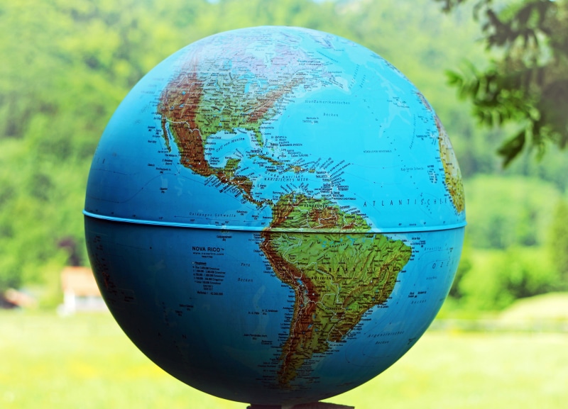 planet earth, space, south, photos, public domain, focus on foreground, outdoors, no people, north america, day, land, South America, showing, ocean, globe - man made object