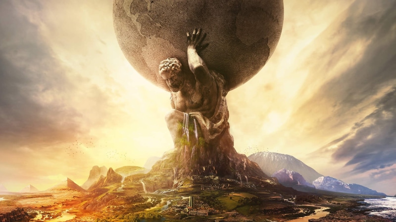 Sid Meiers Civilization VI, land, panoramic, man, cloud - sky, day, Atlas (god), mountain, carrying, video games, solid, beauty in nature, non-urban scene