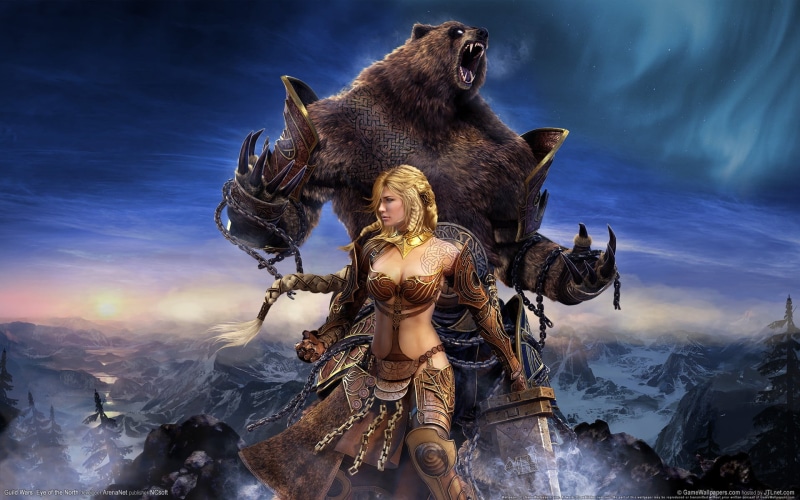 video games, themed, statue, brown, digital art, Guild Wars, bears, sculpture, beauty in nature, game, cloud - sky, Guild Wars: Eye of the North, art and craft