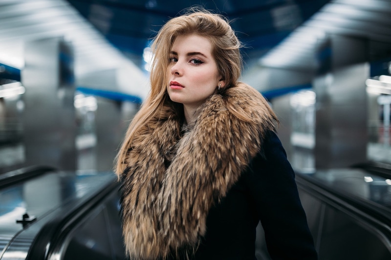 model, Irina Popova, black, women, clothing, winter, one person, 1080P, young adult, black coat, makeup, long, hairstyle, Ivan Proskurin, warm clothing