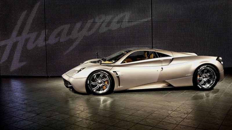 vehicle, reflection, personal accessory, 1080P, indoors, silver colored, motor vehicle, no people, Pagani Huayra, land vehicle, chrome, mode of transportation