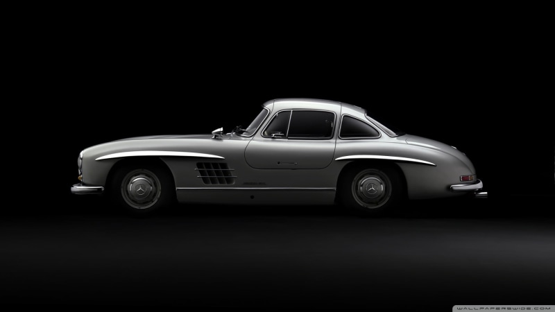 silver, stationary, coupe, vehicle, small, side view, 1080P, copy space, toy, Mercedes-Benz, single object, Mercedes-Benz 300SL, vintage car, classic