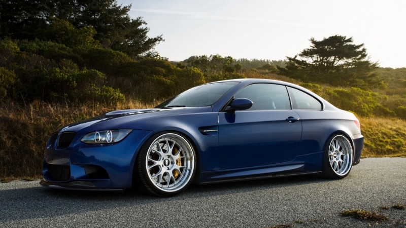 BMW E92 M3, transportation, sky, 1080P, no people, tree, blue, wheel, road, outdoors, wealth, nature, silver colored, car, motor vehicle, mode of transportation