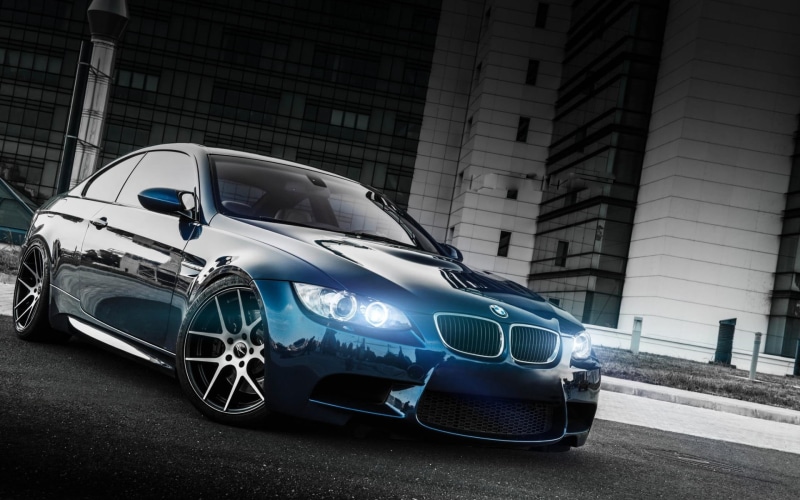 BMW, outdoors, building exterior, motor vehicle, day, 1080P, modern, car, stationary, road, luxury, coupe, no people, street, BMW E92 M3, land vehicle