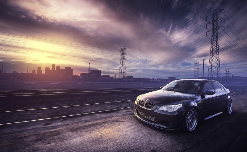 series, m5, m, e, bmw, power lines, 1080P, E60, car, rails, front, black