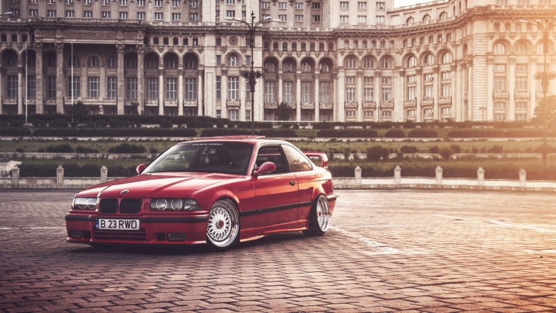 Stance, transportation, built structure, building, day, red, street, BMW, car, mode of transportation, travel destinations, 1080P, taxi, history, motor vehicle