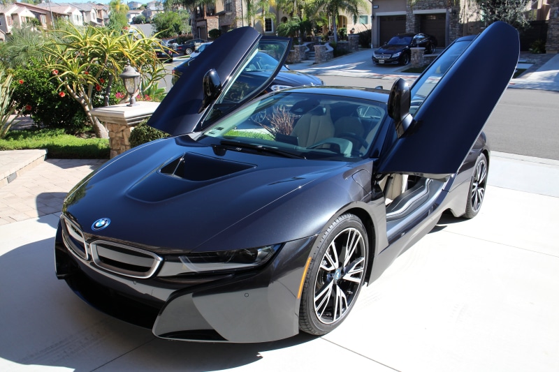 parking, motor vehicle, bmwi8, scissor, ev, nature, Automobile, no People, street, I8, opened, shadow, land Vehicle, hybrid, transportation, mode of transportation
