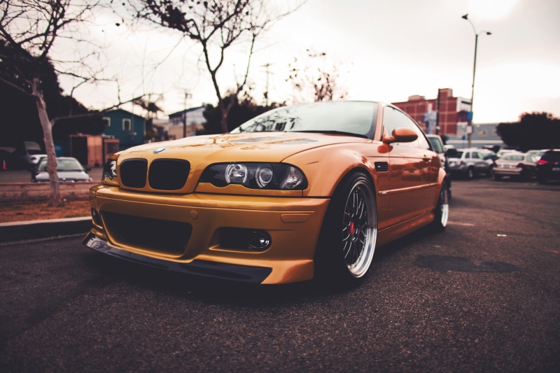 building exterior, sky, 5K, vehicle, BMW M3 E46, mode of transportation, street, city street, nature, stationary, road, motor vehicle, day, architecture