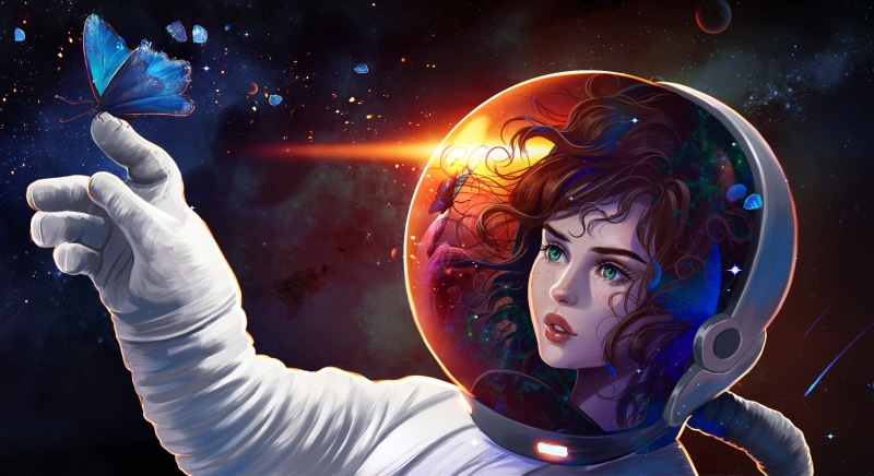 Astronaut, Space, Girl, 4K, Sci Fi, Butterfly