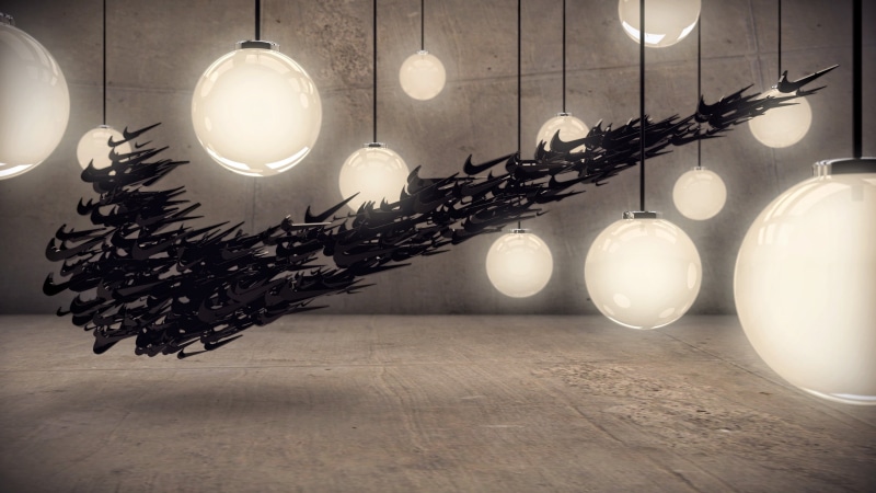 no people, bulb, Nike, black, ceiling, arrangement, digital art, light, electric lamp, sphere, logo, lamp, illuminated, electricity, 2K, pendant light