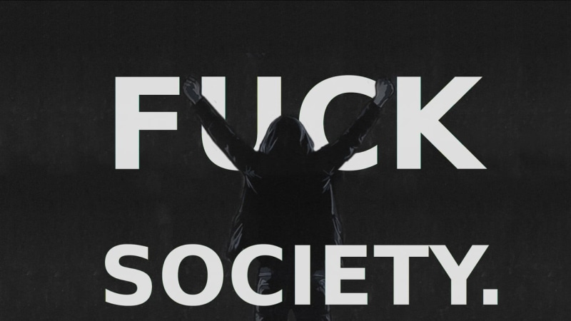 one person, sign, mr robot, western script, tv shows, text, 720P, communication, black color, arms raised, limb, capital letter, adult, real people, celebrities