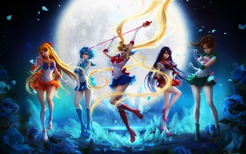 medium group of people, swimming, water, swimwear, sailor, Sailor Jupiter, young adult, group of people, clothing, Sailor Moon, adult, Sailor Mars, leisure activity