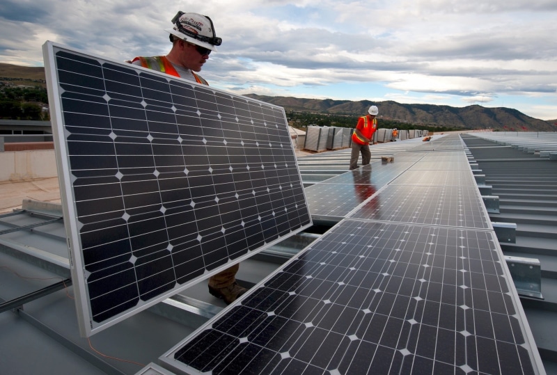 fuel and power generation, working, industry, installation, photovoltaic, adult, solar, sun, technology, reflector, array, energy, photocell, sky, sustainable resources