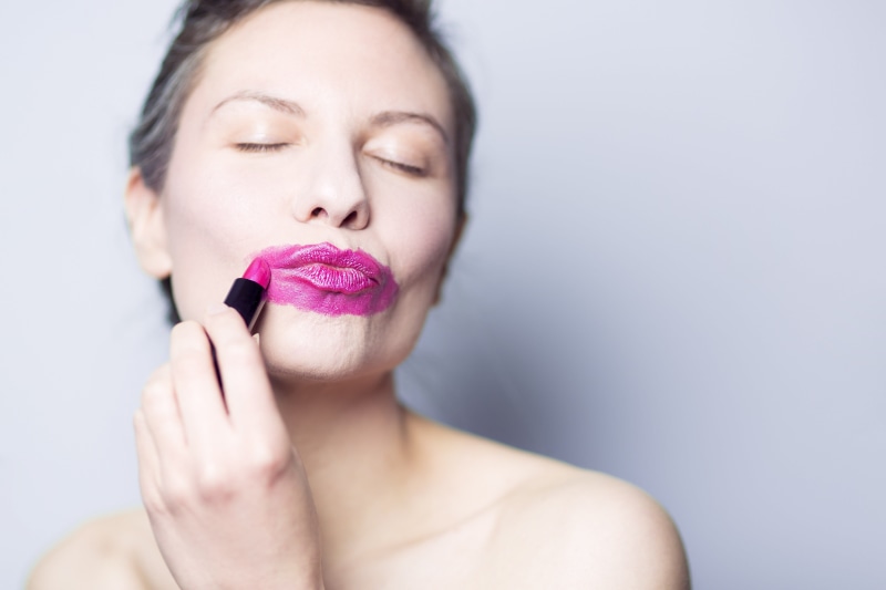 holding, woman, silly, preparation, females, beautiful, adult, lipstick, studio Shot, messy, human Lips, human body part, portrait, adults Only, close-up