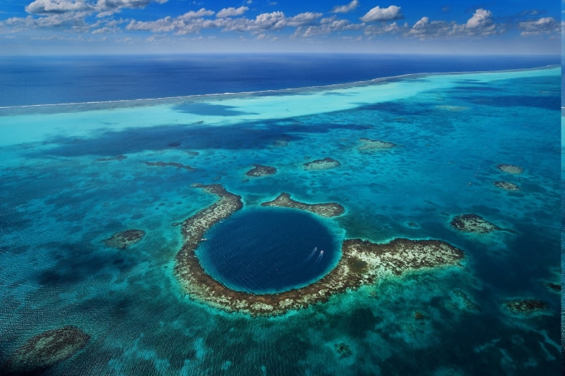 Belize, cloud - sky, idyllic, underwater, Coral, blue, Great Blue Hole, beauty in nature, horizon over water, scenics - nature, sky, land, tranquility