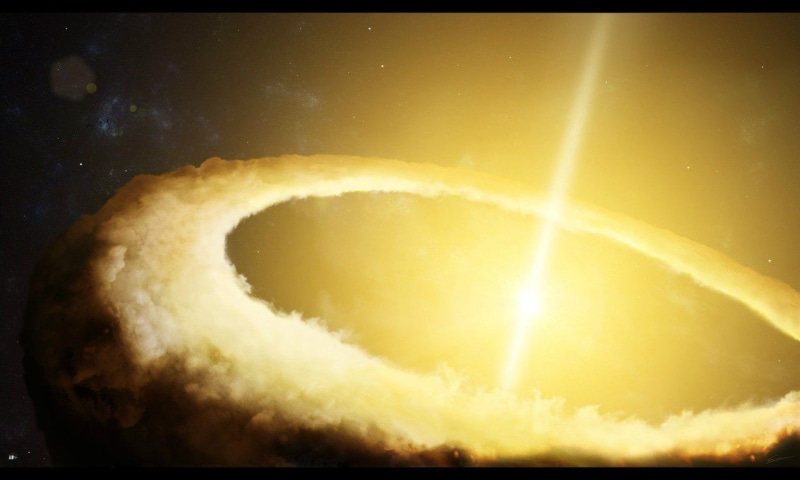 no people, cloud - sky, space, auto post production filter, star - space, luminosity, night, heat - temperature, space art, motion, outdoors, yellow, quasars