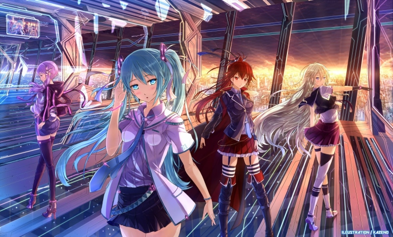 illuminated, enjoyment, arts culture and entertainment, casual clothing, group of people, Yuzuki Yukari, Hatsune Miku, character, spinning, anime, front view