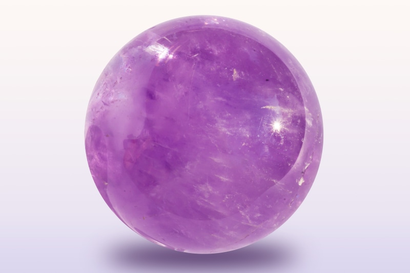 circle, stone, 4K, indoors, food, ball, close-up, macro, semi-precious gem, shiny, mineral, no people, purple, shape, pink color, white background, studio shot